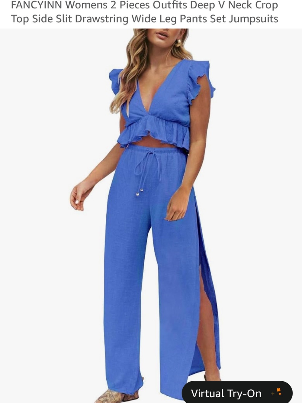 Blue ruffled tank and pants set